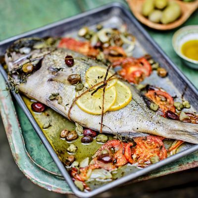 Sea Bream with Olive, Caper & Tomato Sauce