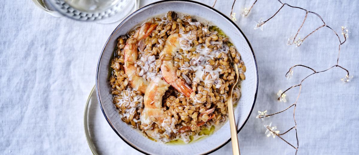 Spelt Risotto With Gambas 